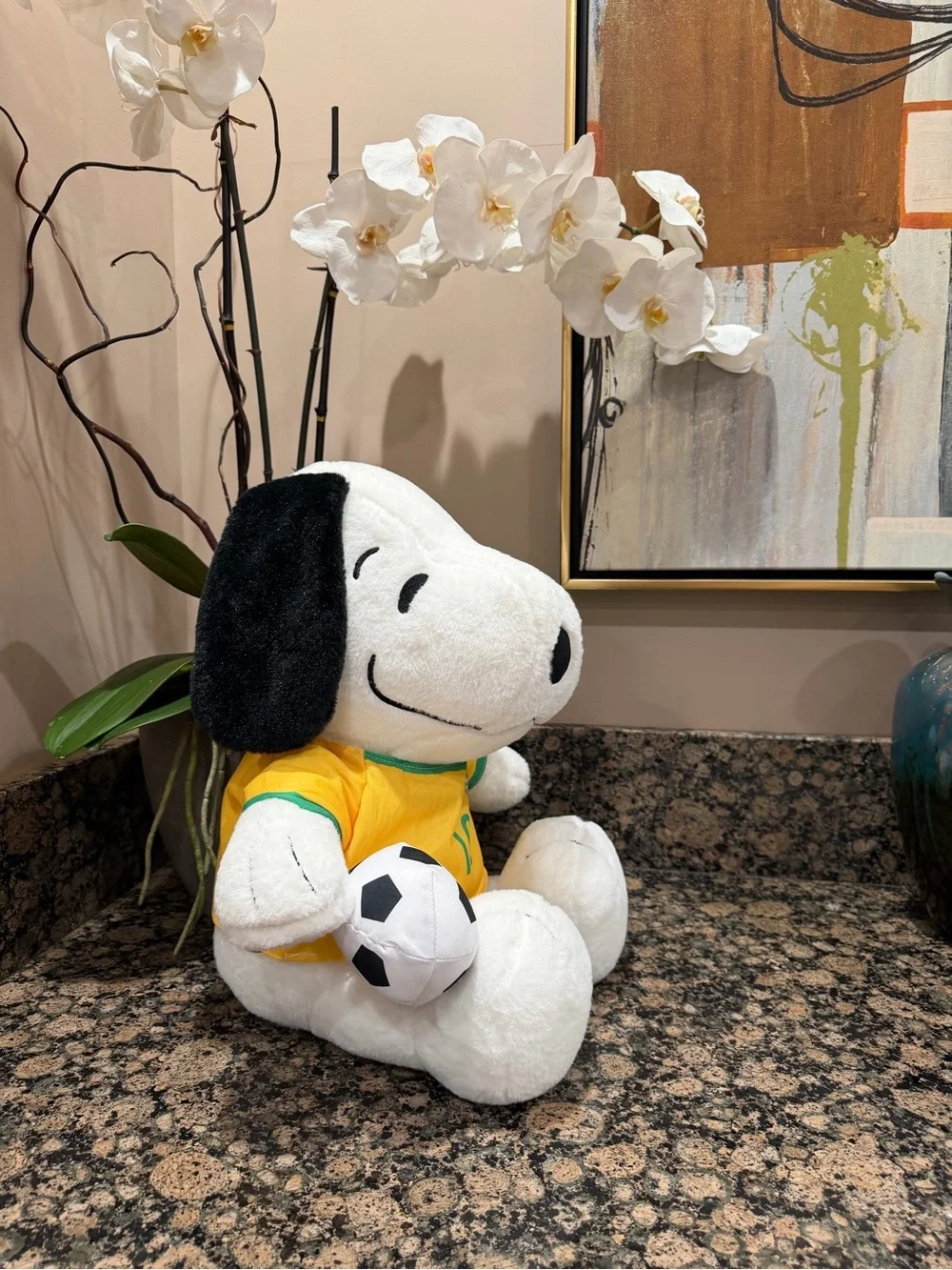 Snoopy Plush Toy in Yellow Soccer Jersey - Home Accents 18”